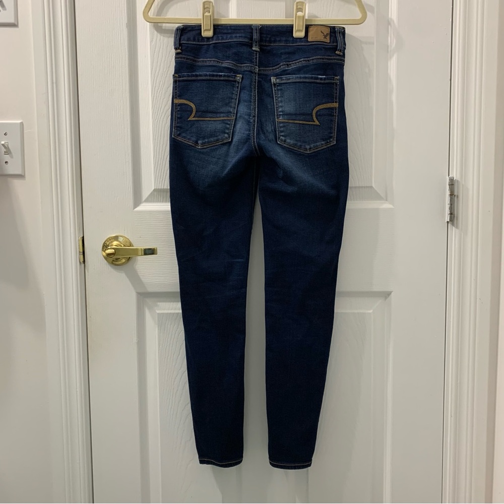 AMERICAN EAGLE High Rise Super Stretchy Skinny Jeans Jeggings Dark Wash - Picture 8 of 11